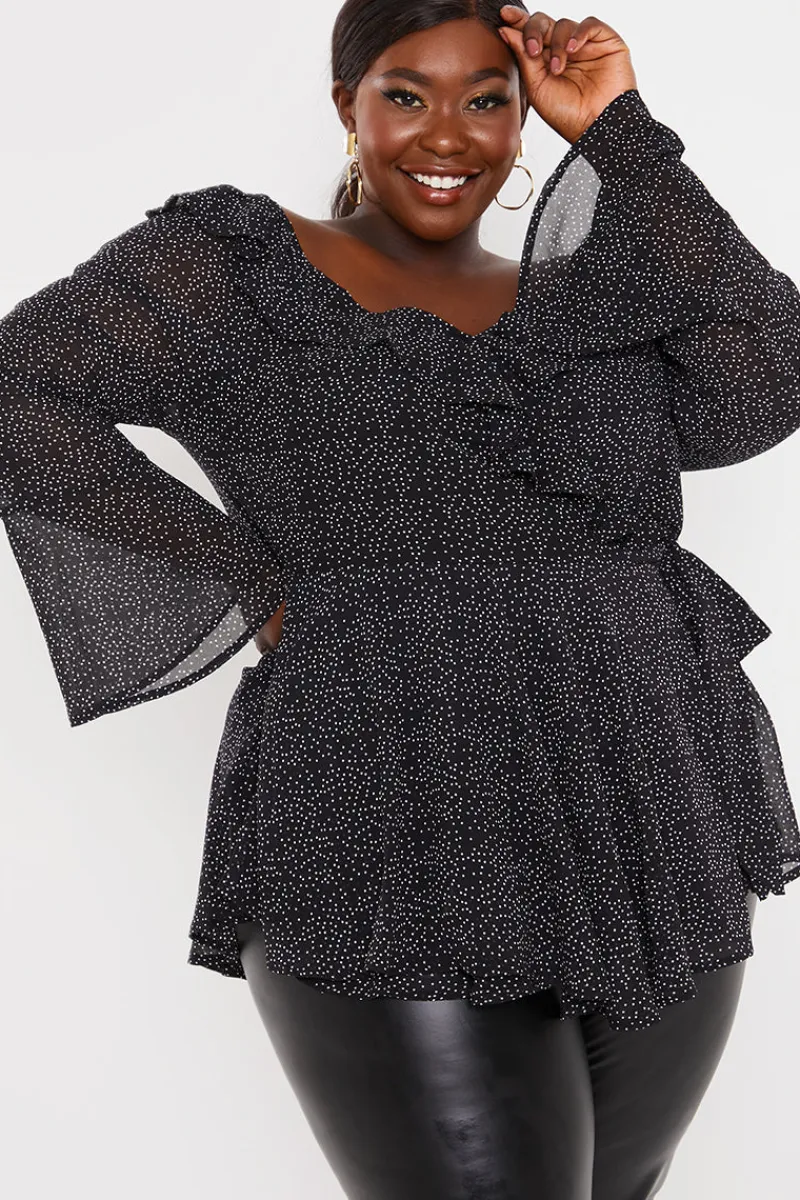 Polka Dot Print Off The Shoulder Top With Tie Waist|In the Style