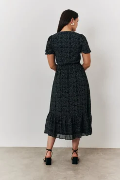 Polka Dot V Neck Puff Sleeve Midaxi Dress|In the Style Discount