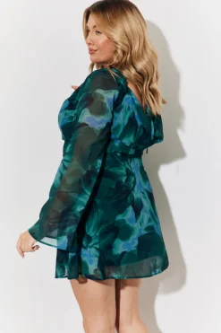 Printed Draped Back Boat Neck Mini Dress|In the Style Discount