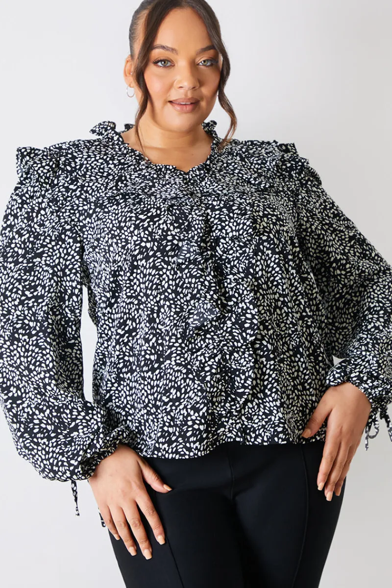 Printed Ruffle Blouse|In The Style Hot