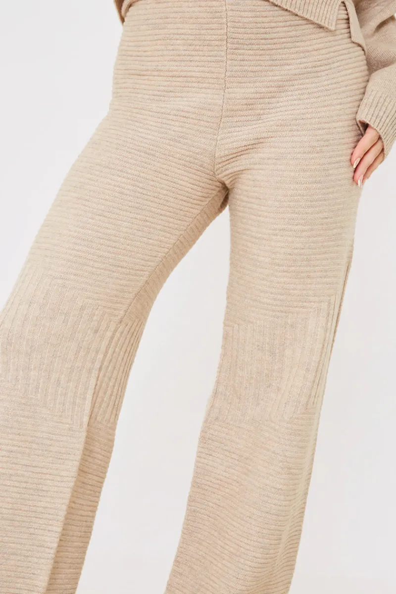 Recycled Contrast Knitted Ribbed Co Ord Wide Leg Trouser|In the Style Hot
