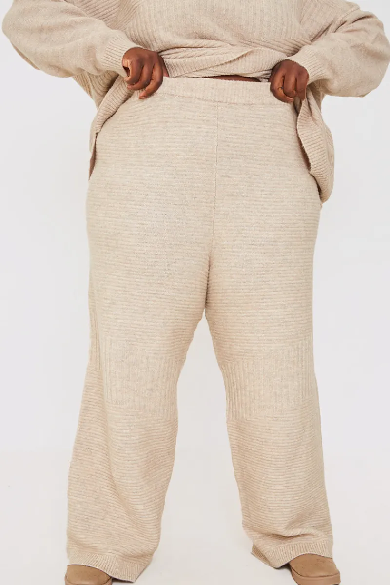 Recycled Contrast Knitted Ribbed Co Ord Wide Leg Trouser|In the Style Hot