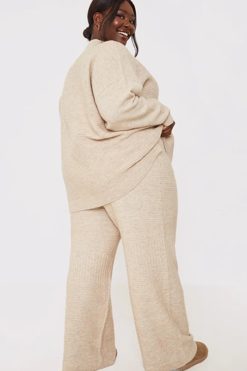 Recycled Contrast Knitted Ribbed Co Ord Wide Leg Trouser|In the Style Hot