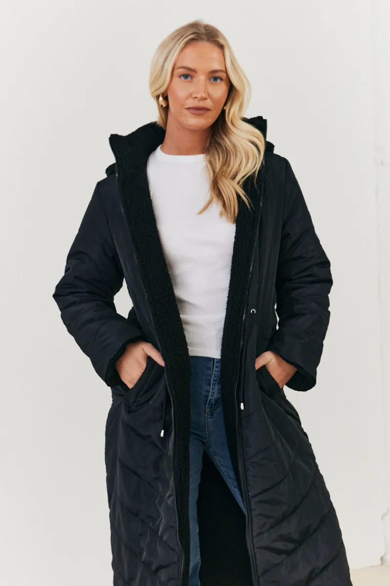 Recycled Reversible Longline Borg Puffer Coat|In the Style New