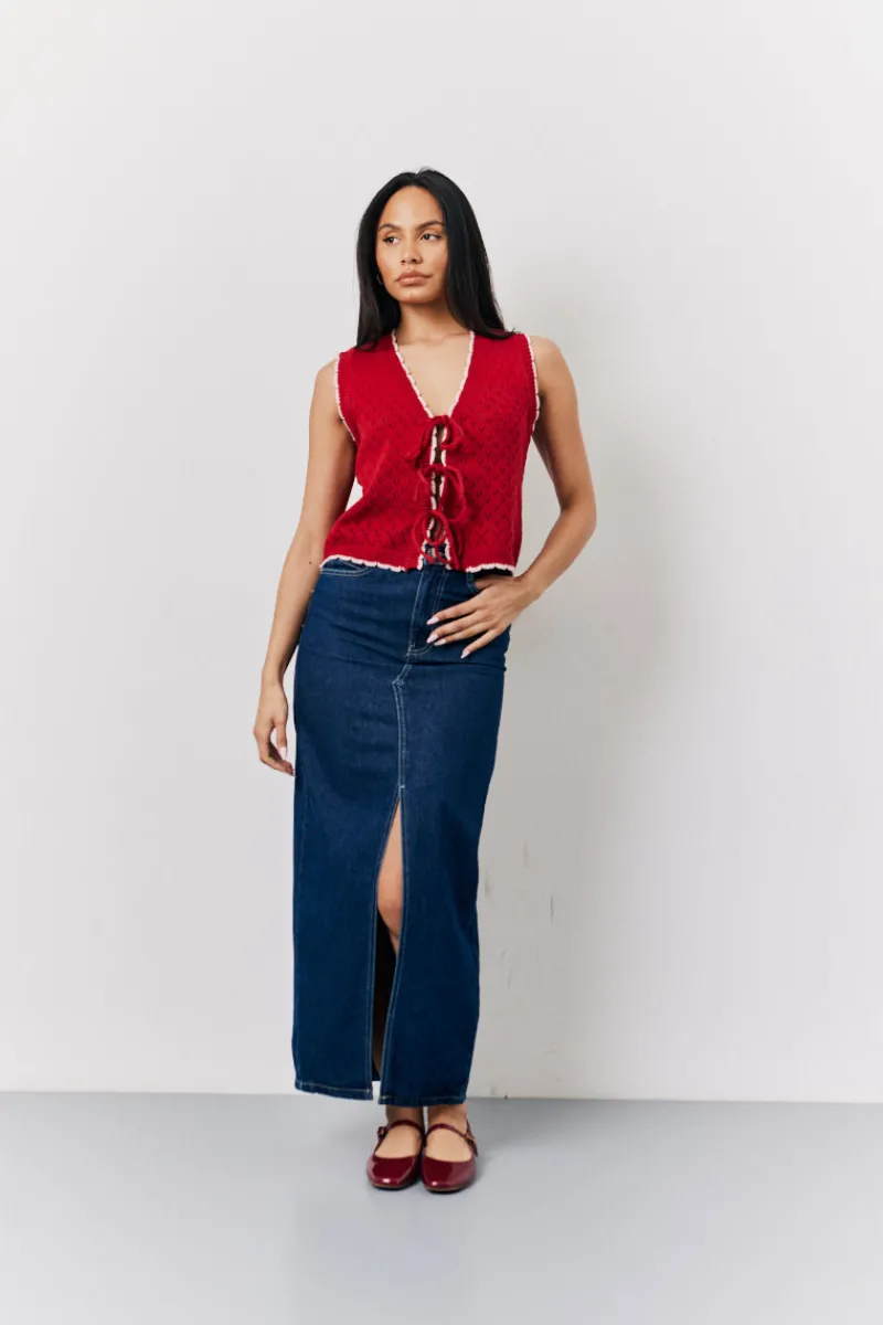 Contrast Edge Tie Front Knitted Waistcoat|In The Style Outlet