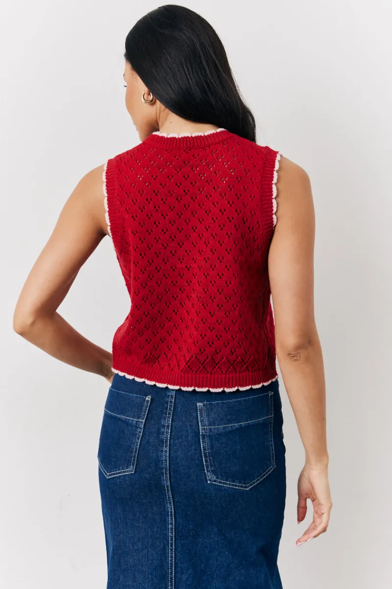 Contrast Edge Tie Front Knitted Waistcoat|In The Style Outlet