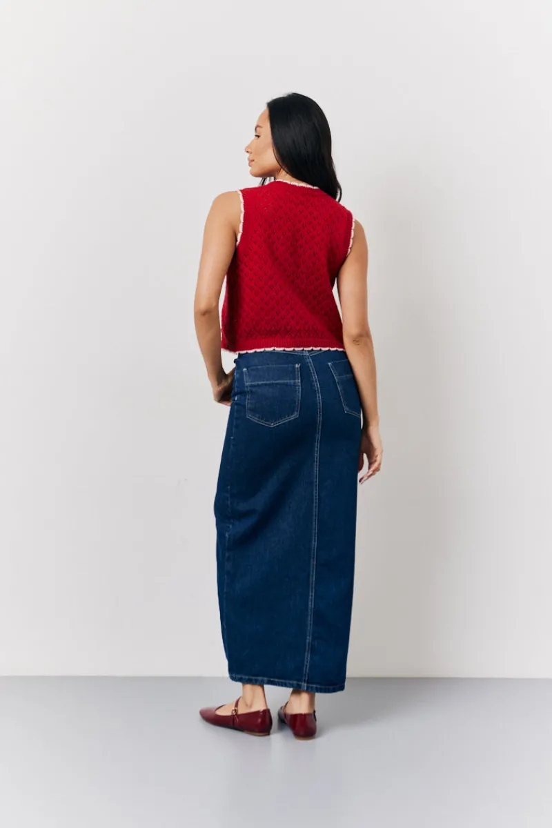 Contrast Edge Tie Front Knitted Waistcoat|In The Style Outlet