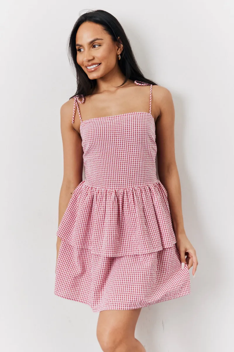Seersucker Gingham Shir Mini Dress|In The Style Outlet