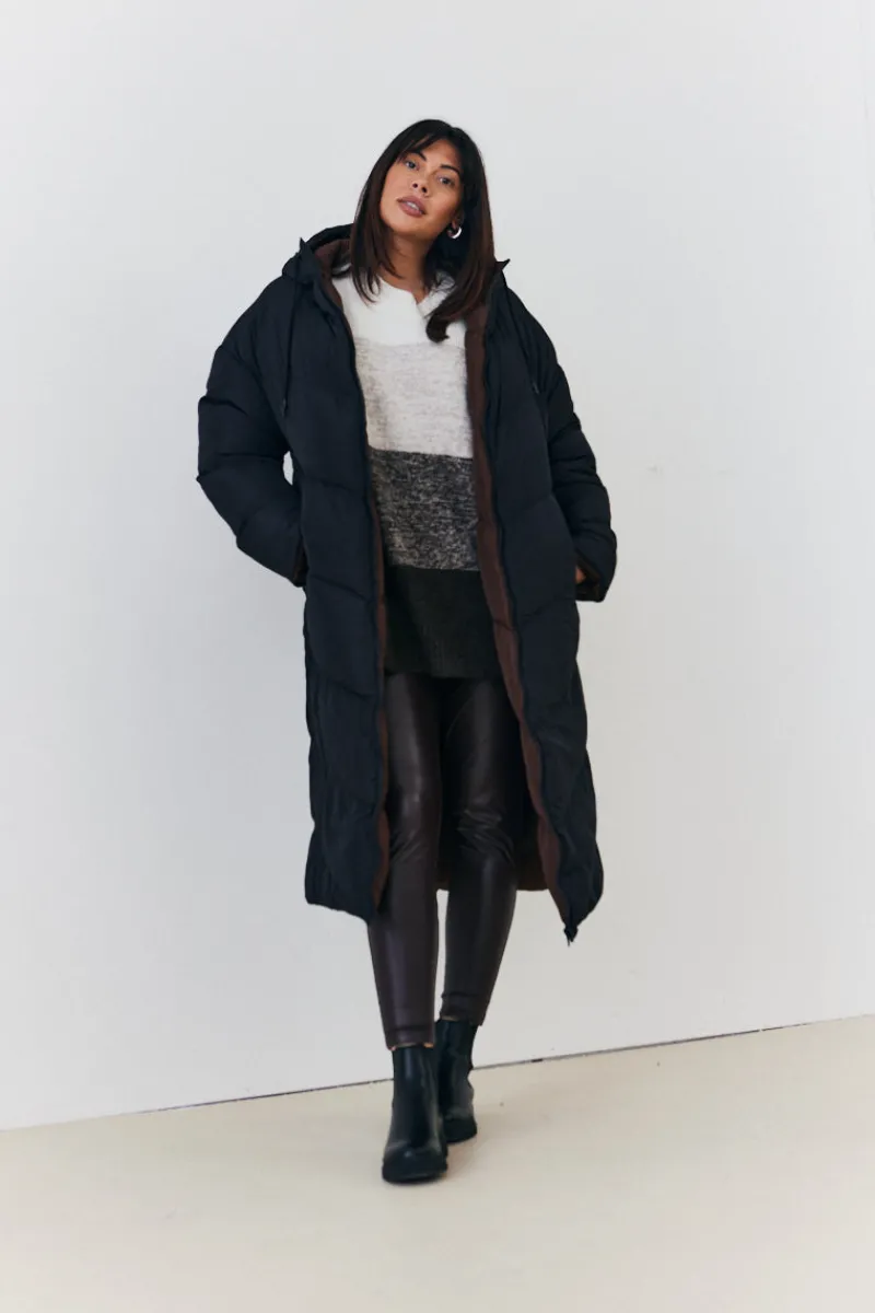 Reversible Hooded Longline Puffer Coat|In the Style New