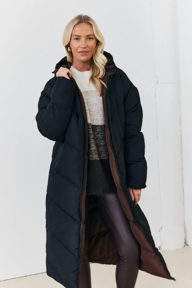 Reversible Hooded Longline Puffer Coat|In the Style New