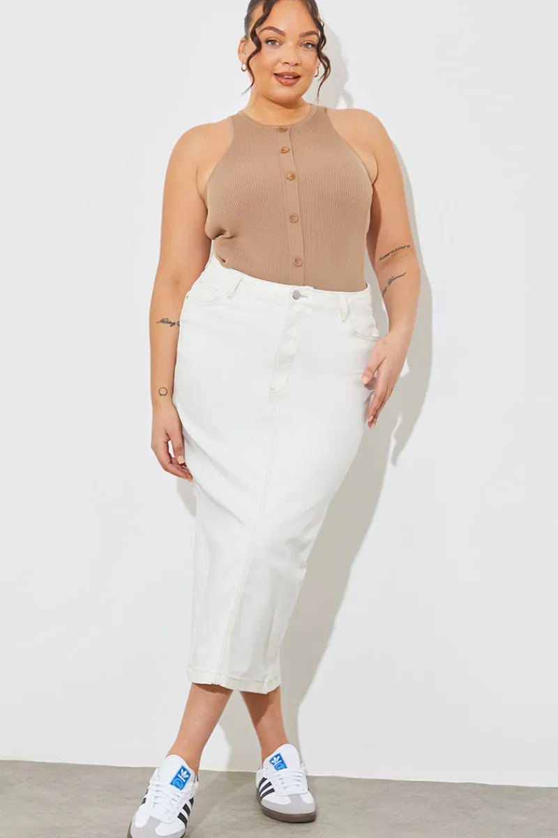 Rib Knit Button Detail Racer Neck Bodysuit|In The Style Outlet