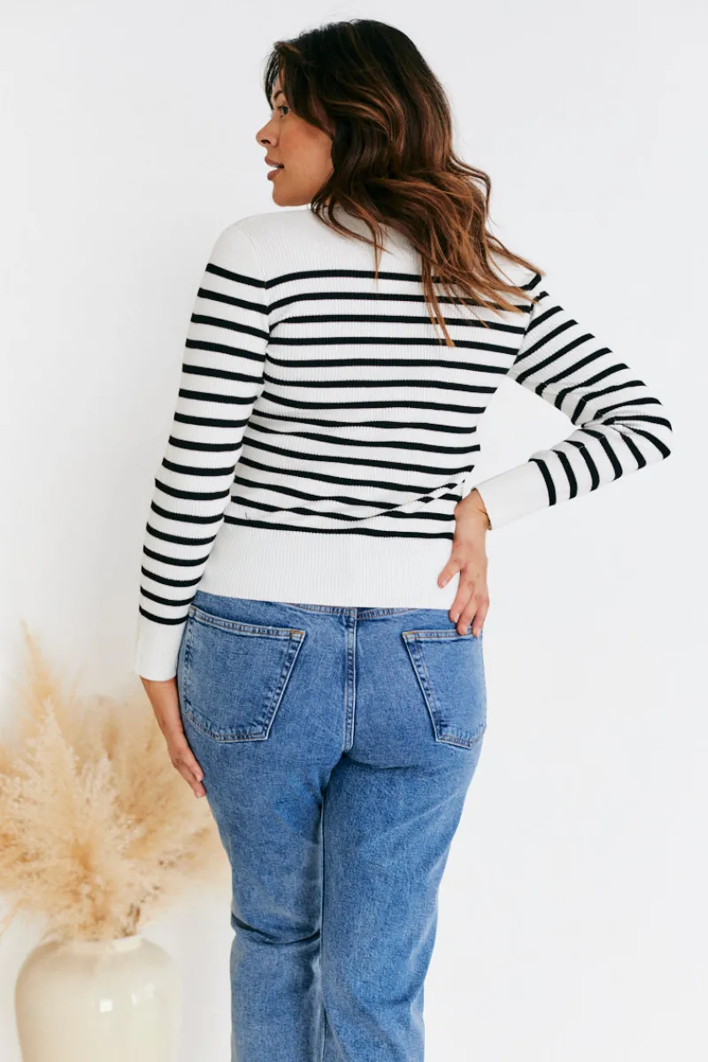 Rib Knit Button Up Stripe Cardigan|In The Style