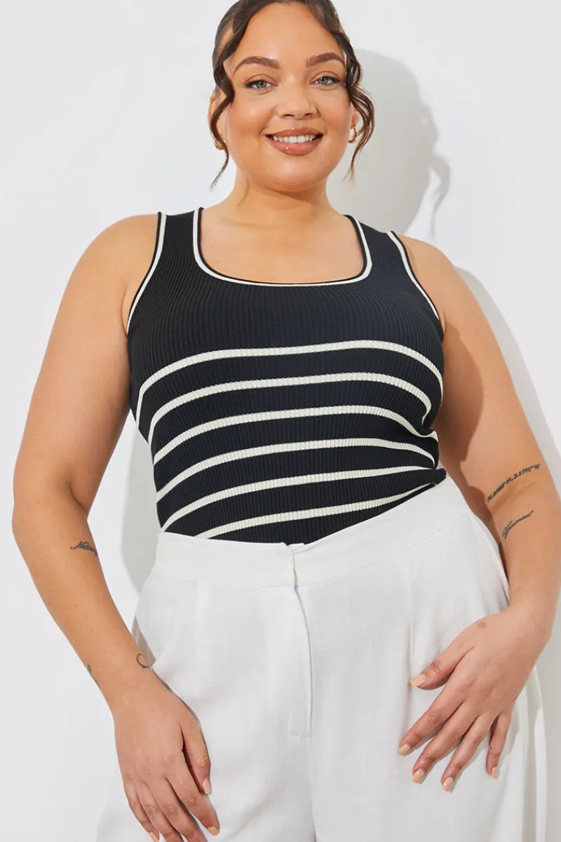 Rib Knit Scoop Neck Stripe Top|In The Style Sale