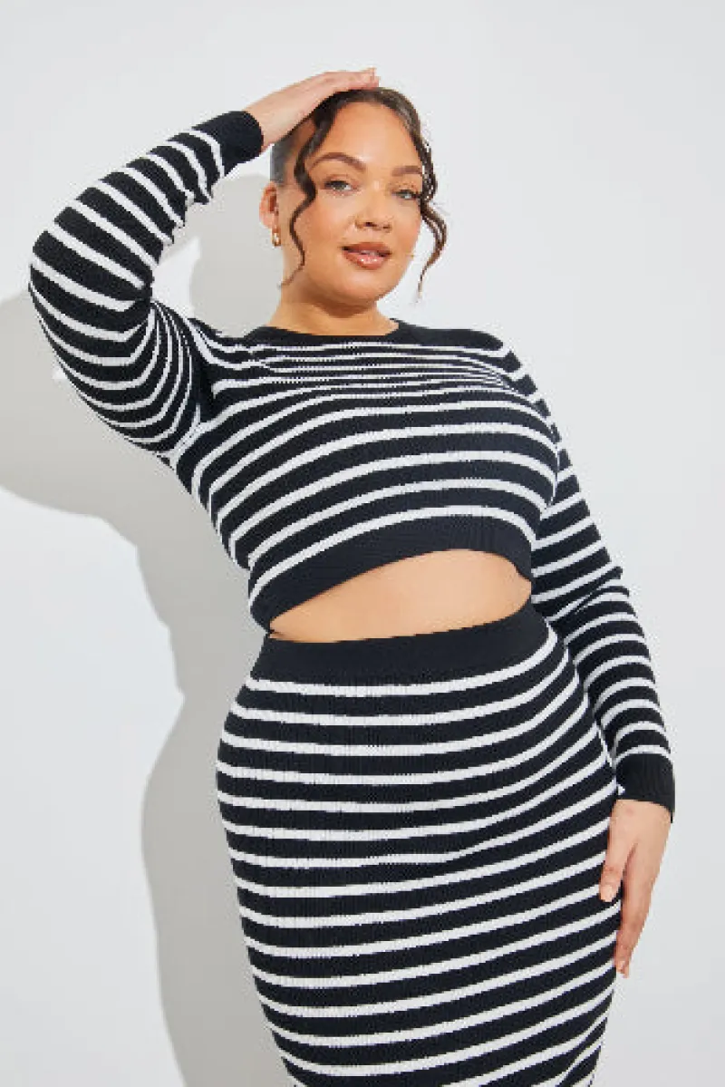 Rib Knit Stripe Crew Neck Co-Ord Top|In The Style New