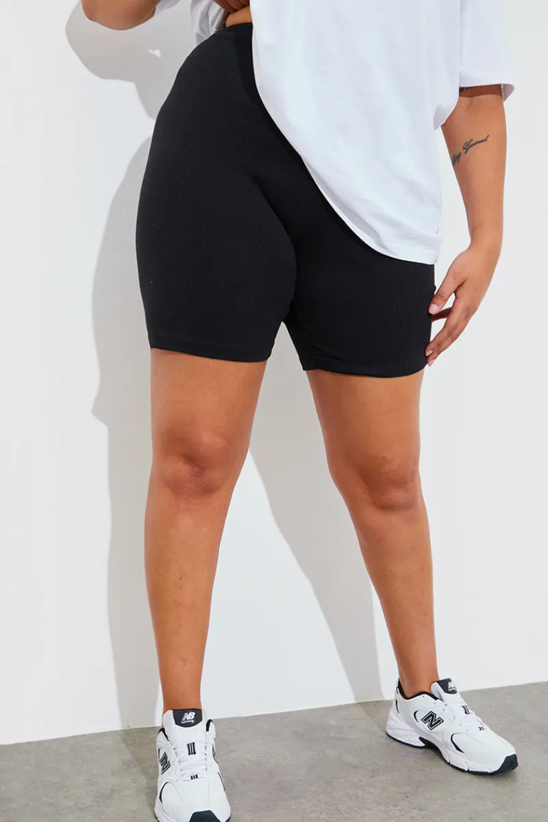 Ribbed High Waisted Cycling Shorts|In The Style Outlet