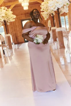 Satin Bardot Ruched Maxi Dress|In The Style Online