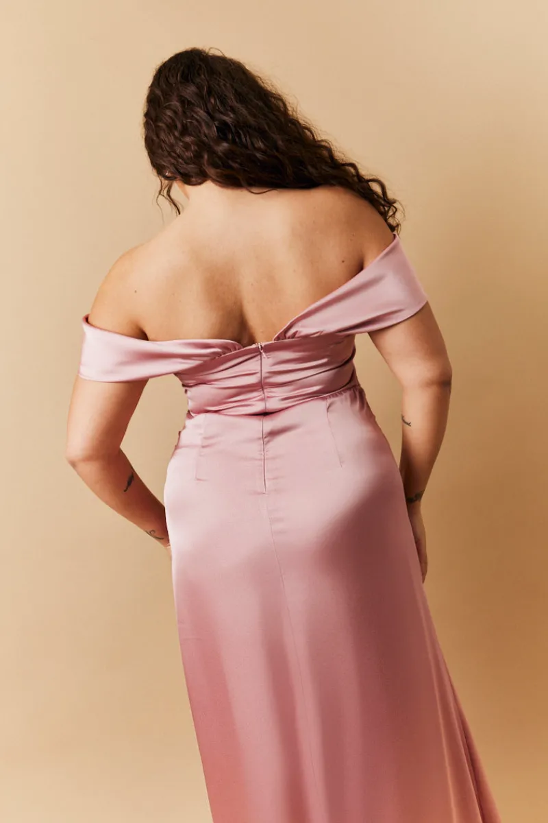 Satin Bardot Ruched Maxi Dress|In The Style Online