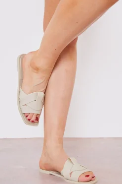 Rubberised Criss Cross Flat Sandal|In The Style Online