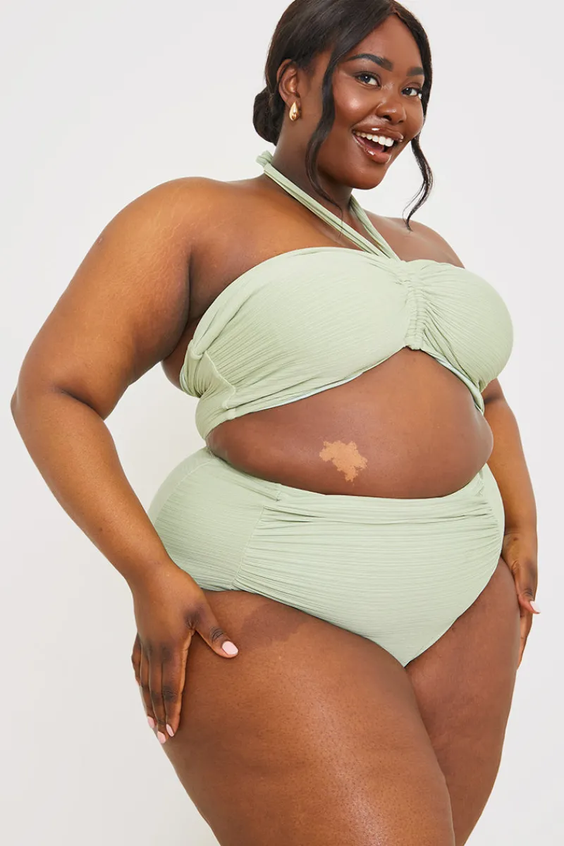 Ruched Front Detail Halter Neck Bikini Top|In the Style Online