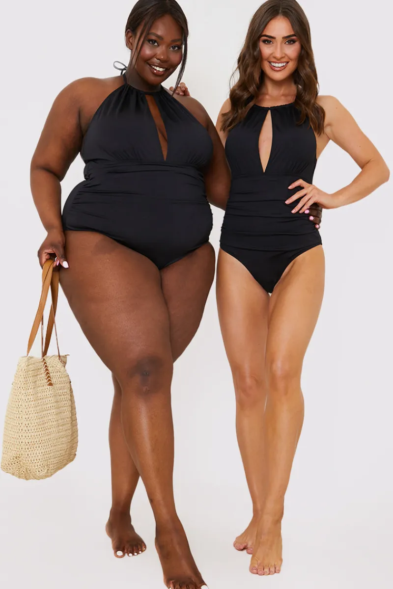 Ruched Halter Neck Swimsuit|In the Style Clearance