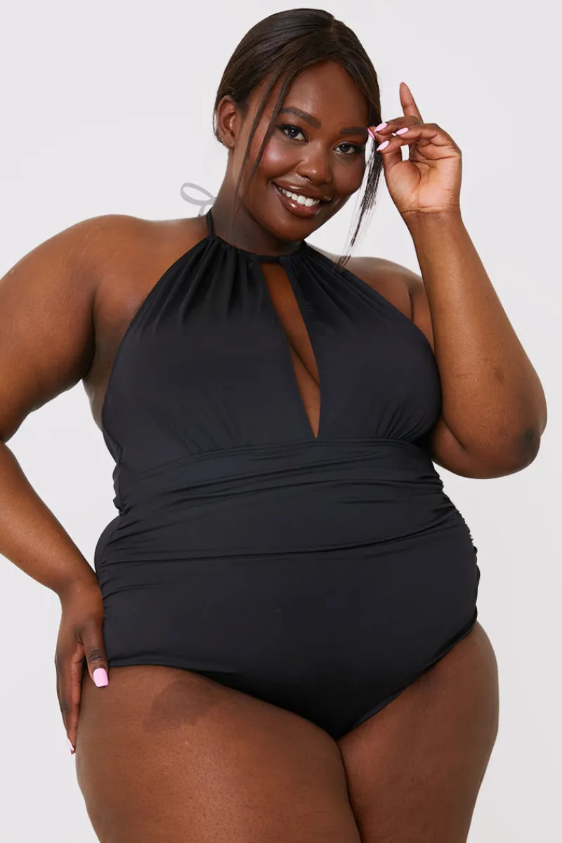 Ruched Halter Neck Swimsuit|In the Style Clearance