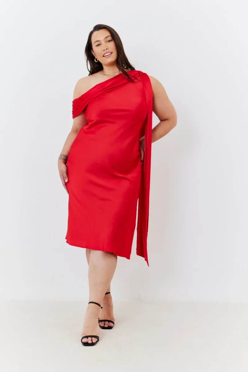Satin Asymmetric Draped Neckline Midi Dress|In The Style Sale