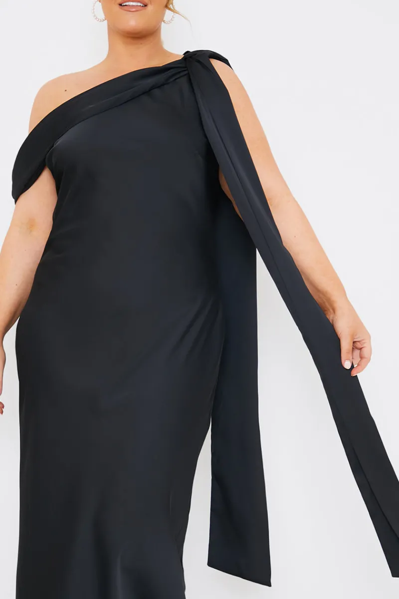 Satin Asymmetric Draped Neckline Maxi Dress|In The Style Clearance