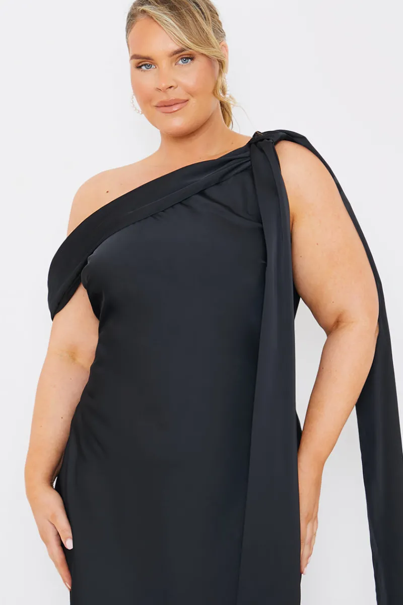 Satin Asymmetric Draped Neckline Maxi Dress|In The Style Clearance