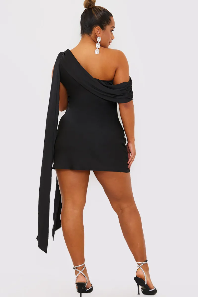 Satin Asymmetric Neckline Mini Dress|Terrie Mcevoy Online
