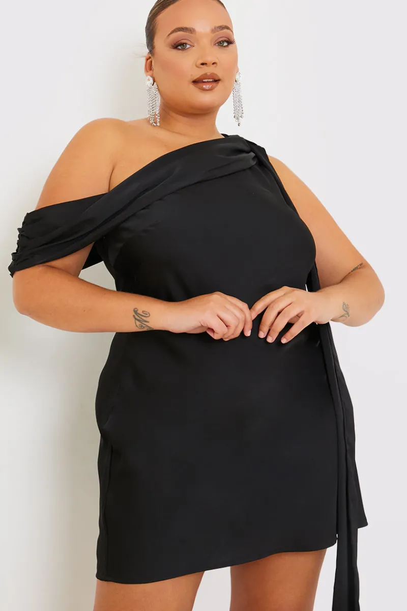 Satin Asymmetric Neckline Mini Dress|Terrie Mcevoy Online