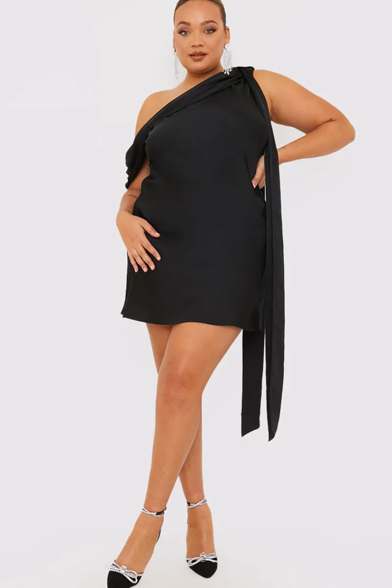 Satin Asymmetric Neckline Mini Dress|Terrie Mcevoy Online