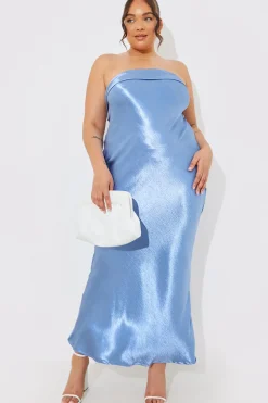 Satin Bandeau Cowl Back Cut Out Maxi Dress|In The Style New
