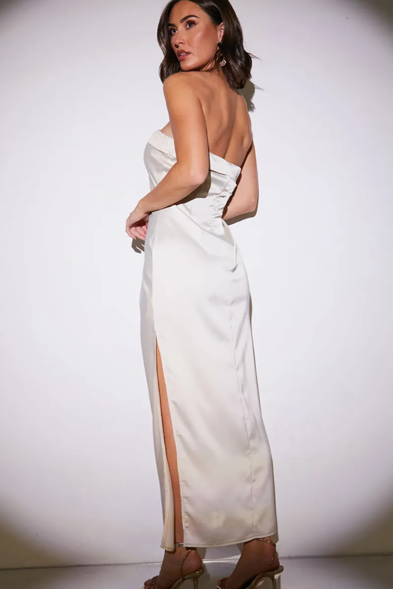 Satin Bandeau Midi Dress|In the Style Outlet