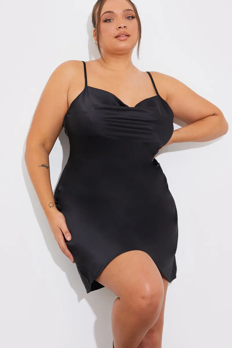 Satin Cowl Front Mini Dress|Fits Hot