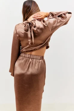 Satin Drape Co-Ord Midi Skirt|In the Style Outlet