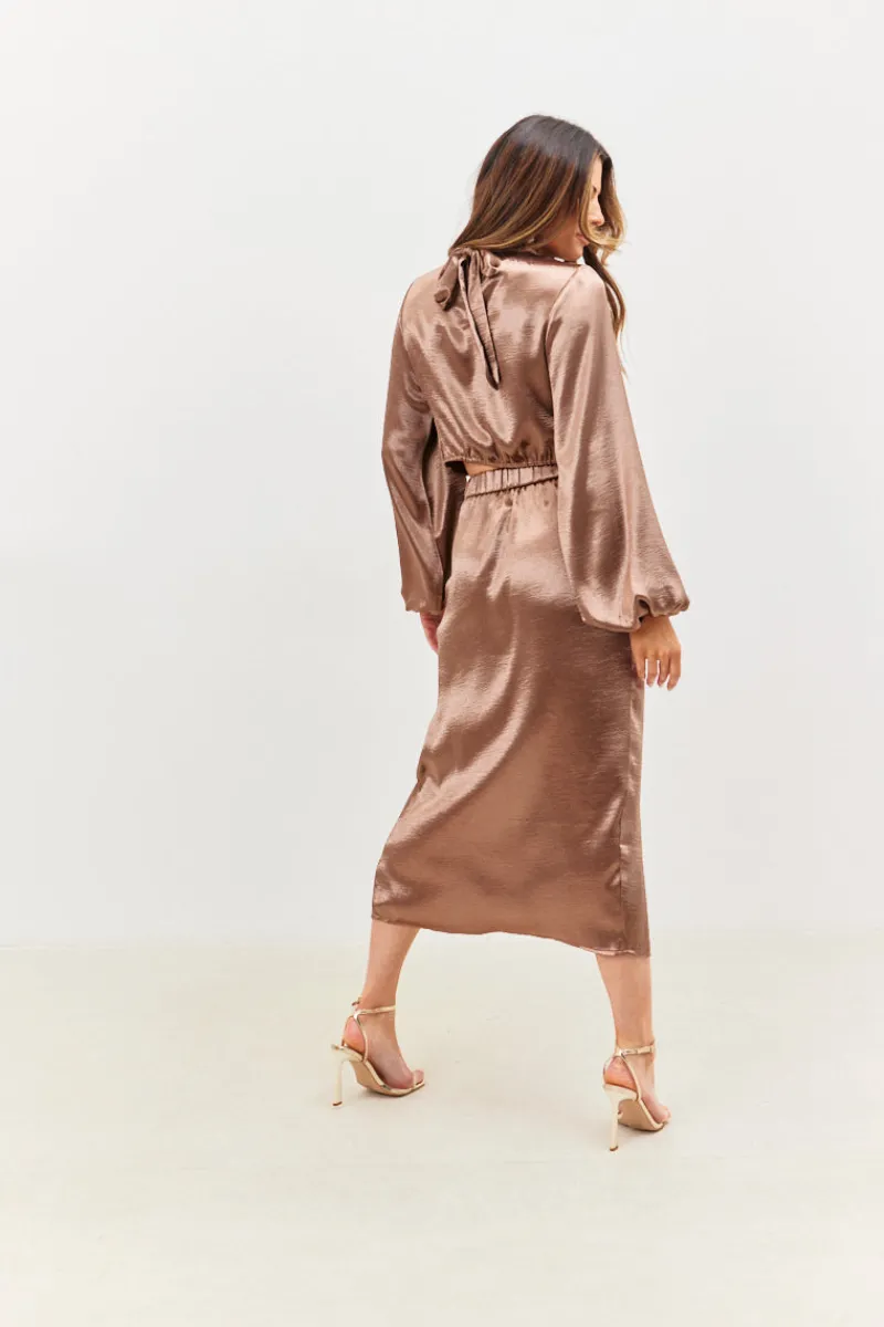 Satin Drape Co-Ord Midi Skirt|In the Style Outlet