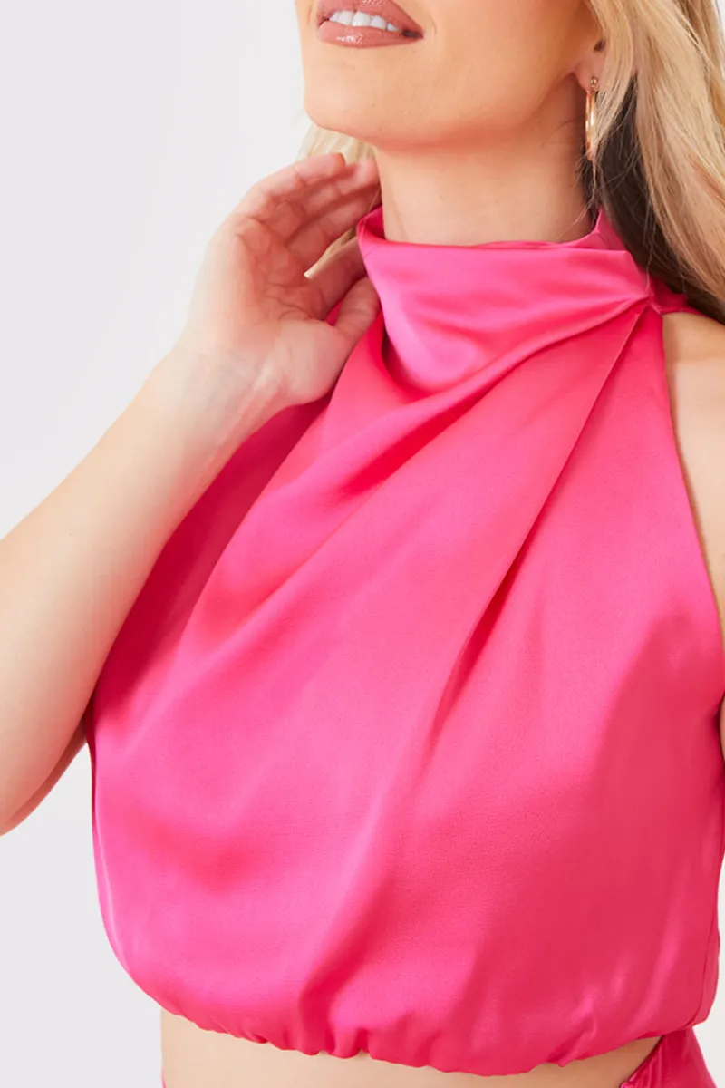 Satin Draped High Neck Co Ord Top|In the Style Online