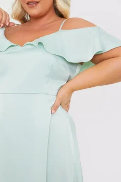 Satin Frill Off The Shoulder Maxi Dress|In The Style Clearance
