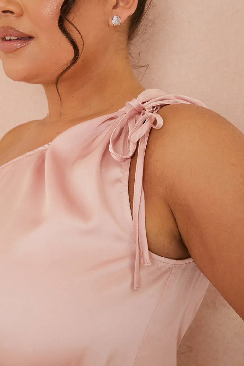 Satin One Shoulder Midaxi Dress|In the Style Discount