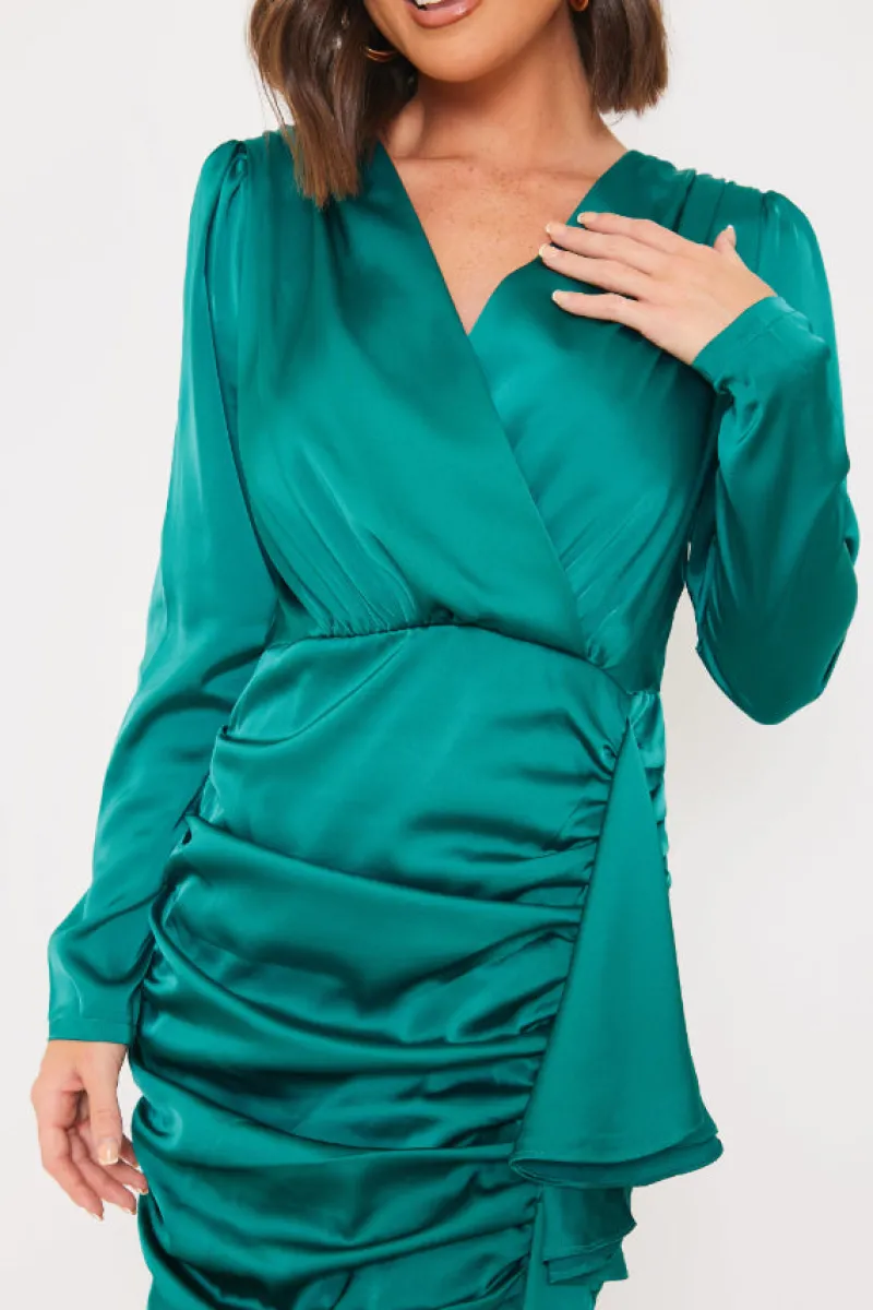 Satin Ruched Drape Mini Dress|In the Style Hot