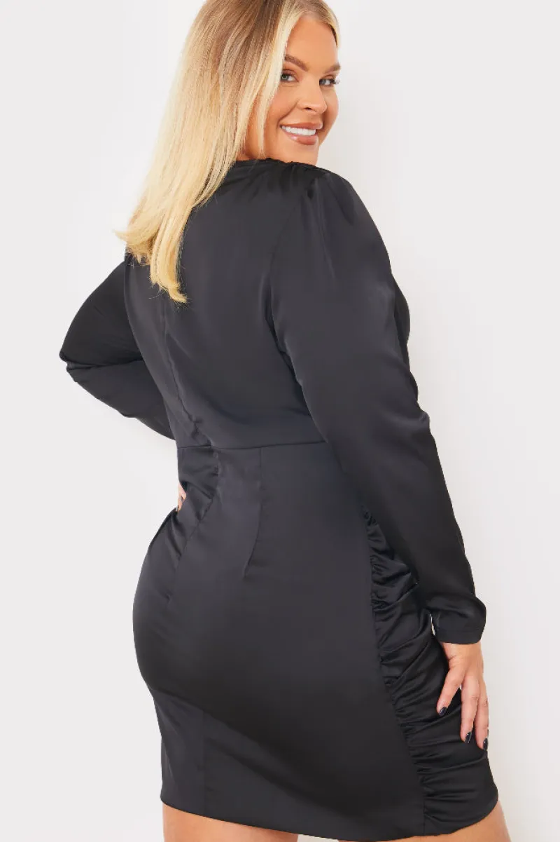 Satin Ruched Drape Mini Dress|In the Style Hot