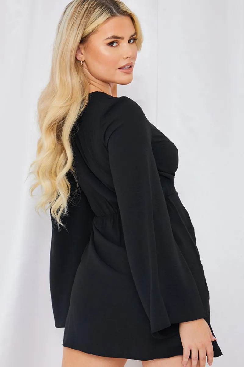 Satin Wrap Front Mini Dress|In the Style