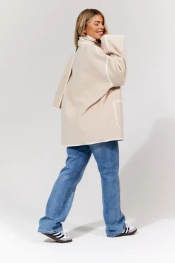 Scarf Detail Contrast Stitching Wool Blend Coat|In the Style Clearance