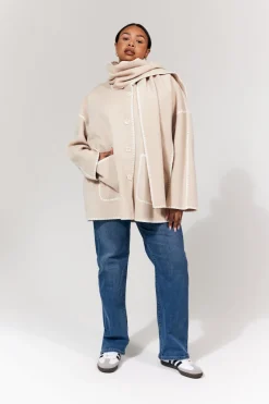 Scarf Detail Contrast Stitching Wool Blend Coat|In the Style Clearance