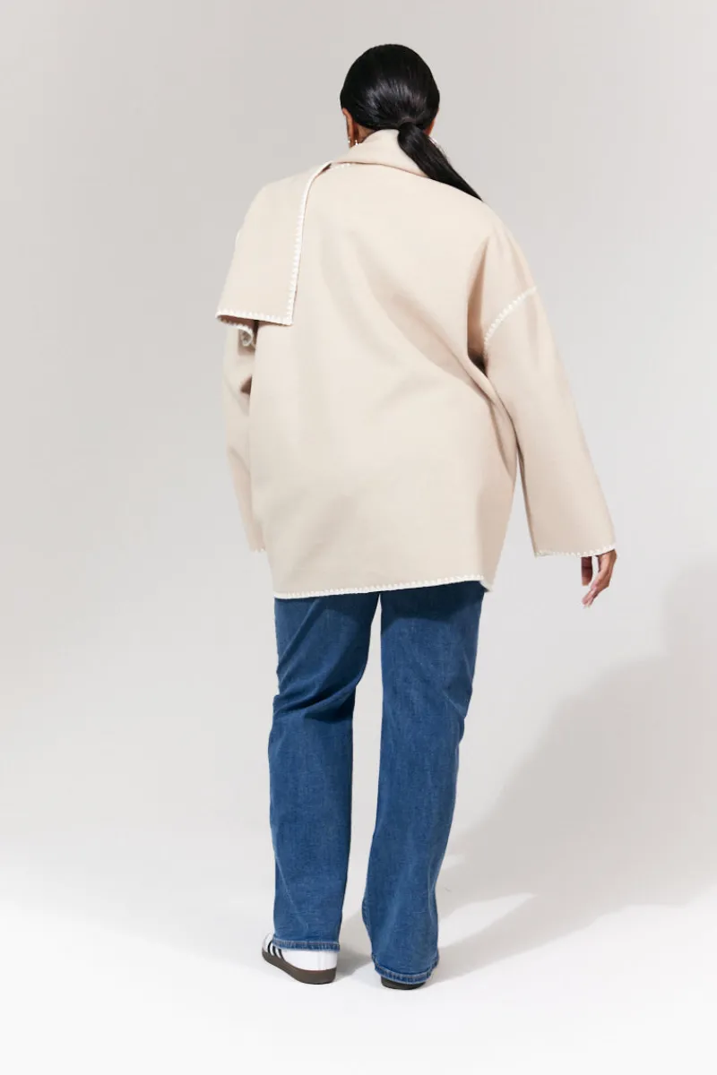 Scarf Detail Contrast Stitching Wool Blend Coat|In the Style Clearance