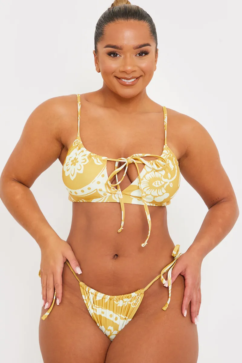 Scarf Print Tie Front Scoop Neck Bikini Top|In the Style New