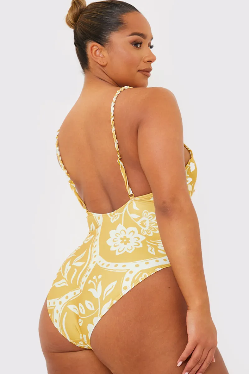 Scarf Print Twist Front Swimsuit|In the Style Outlet