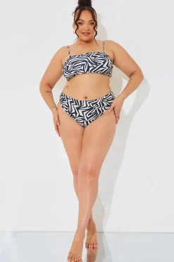 Sculpt and Control Abstract Print Bandeau Bikini Top|In The Style Online