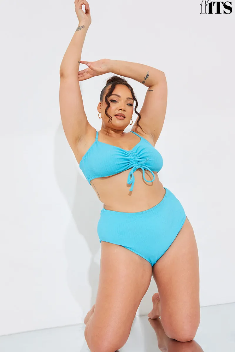 Sculpt and Control Crinkle Ruched Front Bikini Top|In The Style Clearance