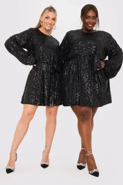 Sequin Belted Balloon Sleeve Mini Dress|In the Style Best